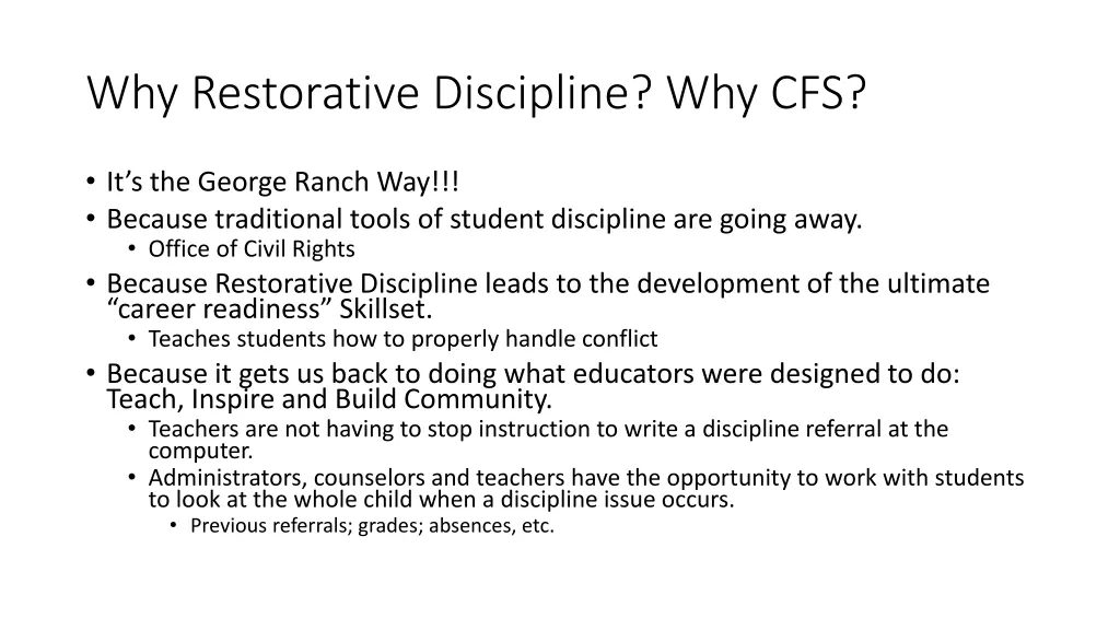 why restorative discipline why cfs