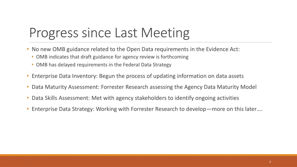 progress since last meeting