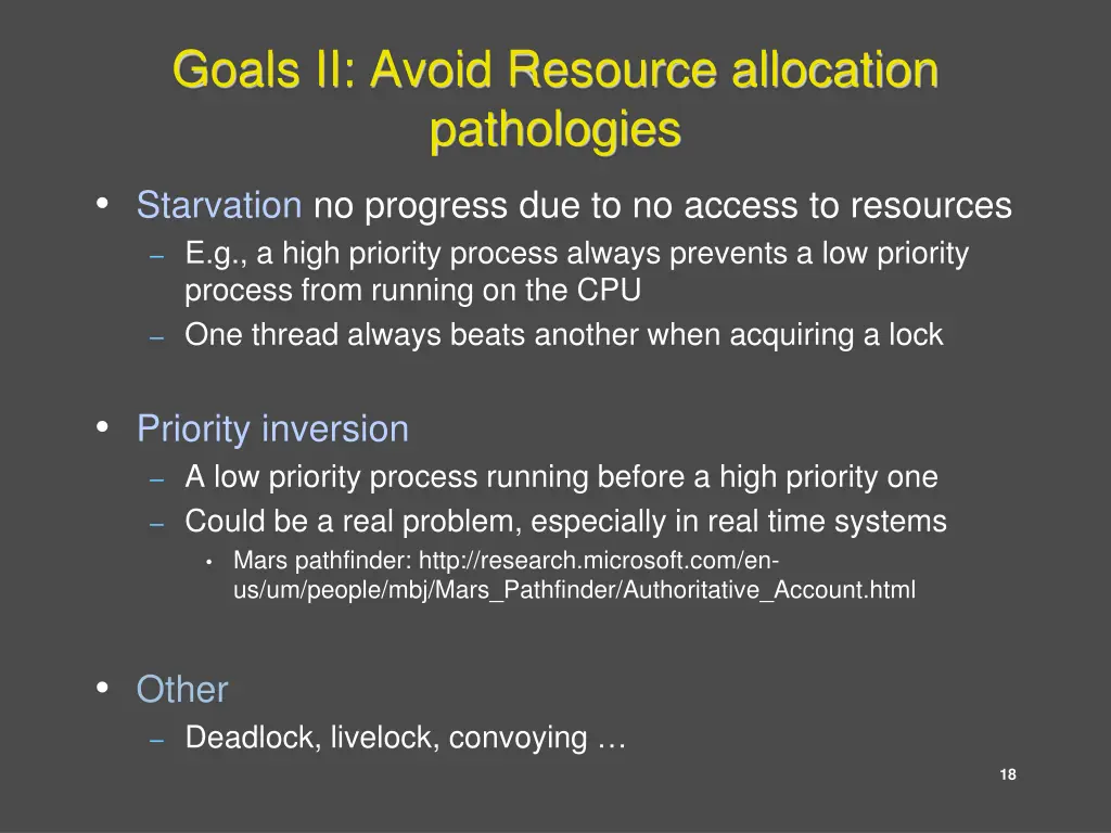 goals ii avoid resource allocation pathologies