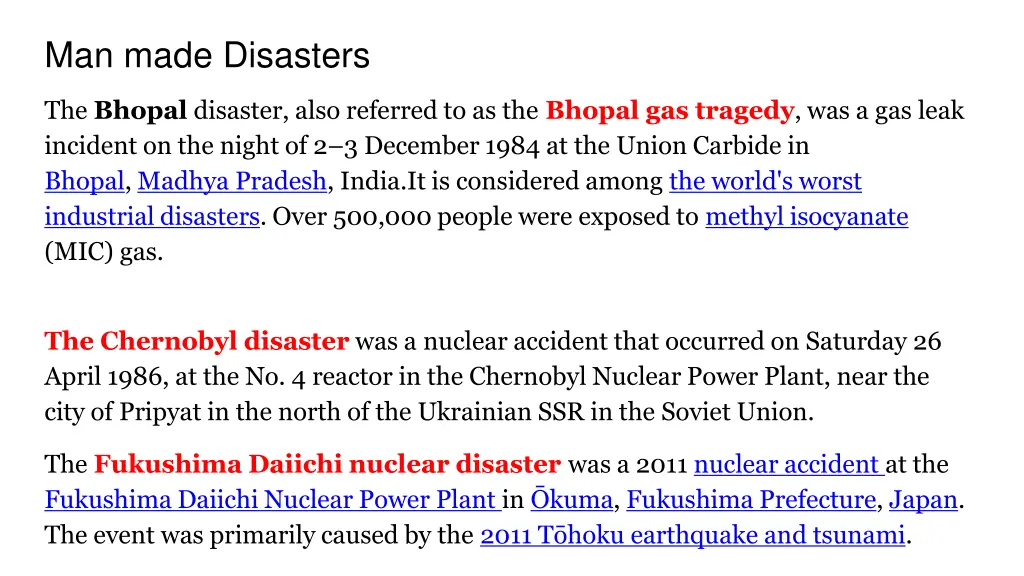 man made disasters