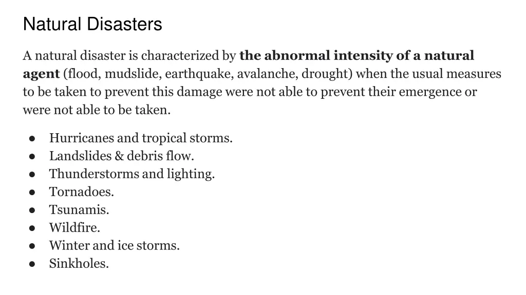 natural disasters