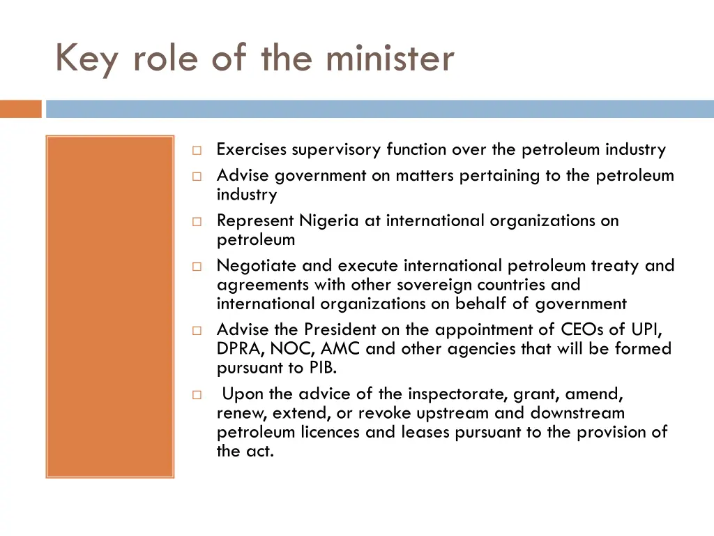 key role of the minister