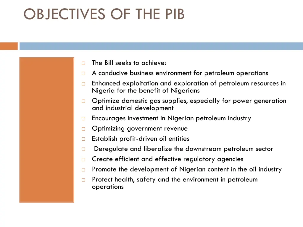 objectives of the pib