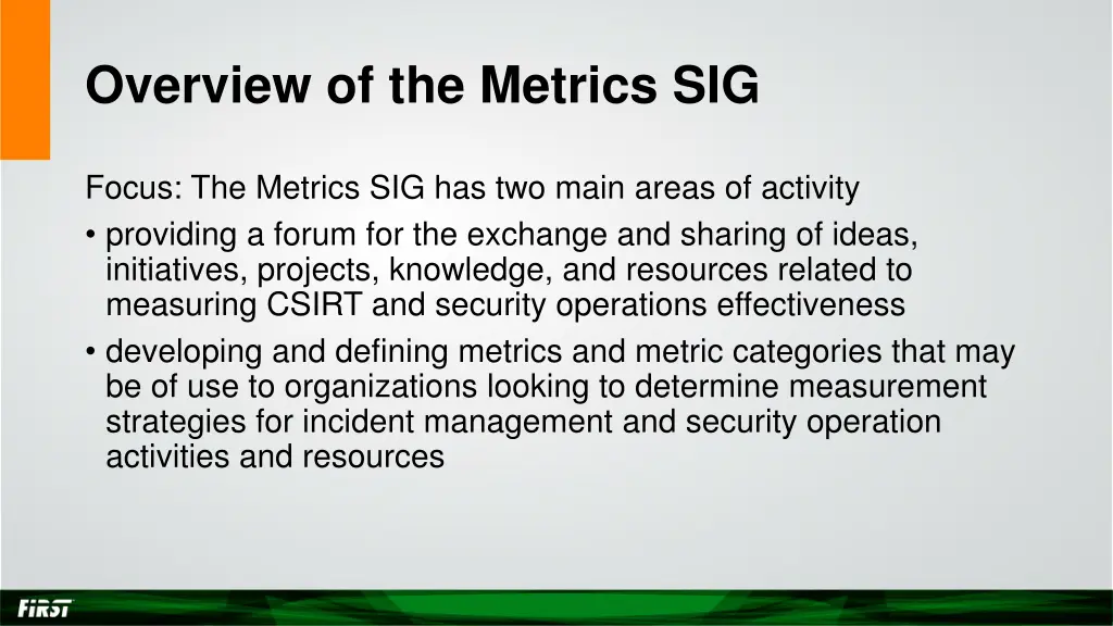 overview of the metrics sig
