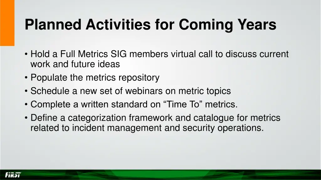 planned activities for coming years