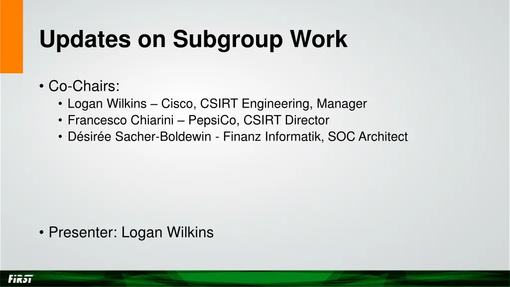 updates on subgroup work