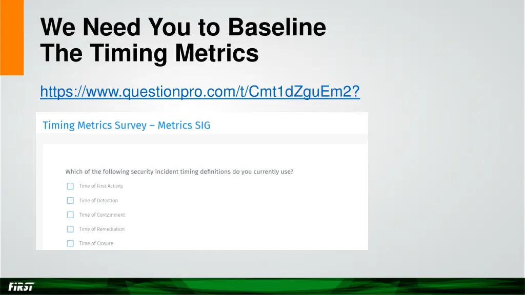 we need you to baseline the timing metrics