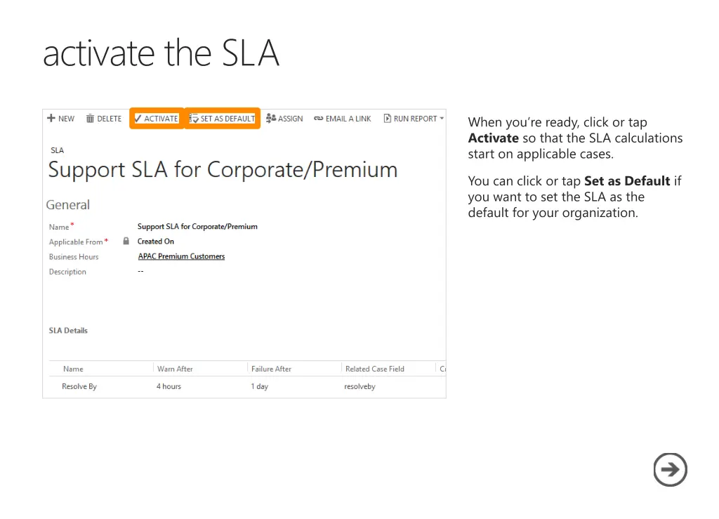 activate the sla