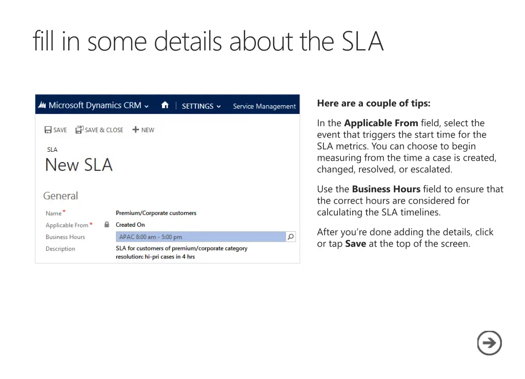 fill in some details about the sla