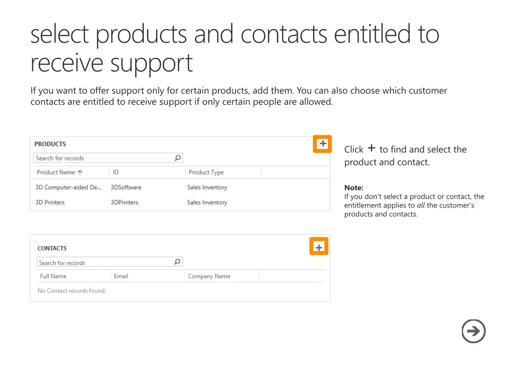 select products and contacts entitled to receive