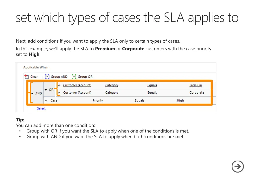 set which types of cases the sla applies to