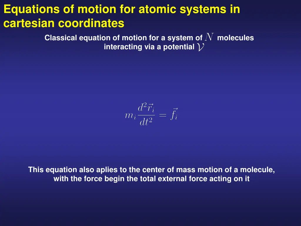 equations of motion for atomic systems