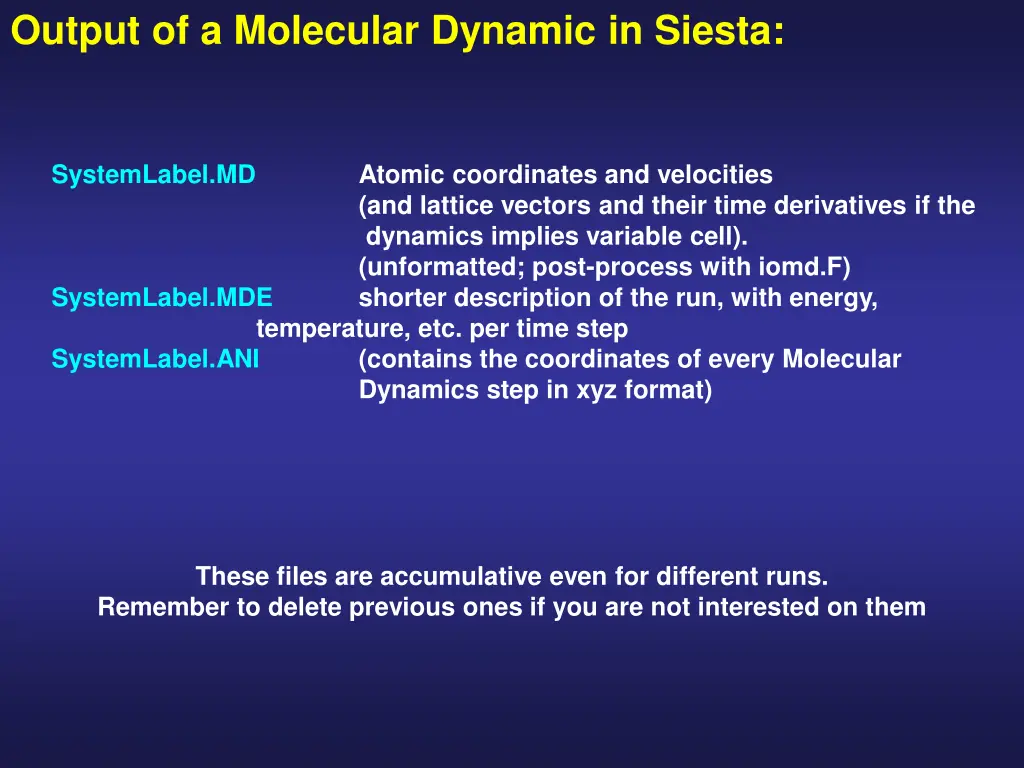 output of a molecular dynamic in siesta 1