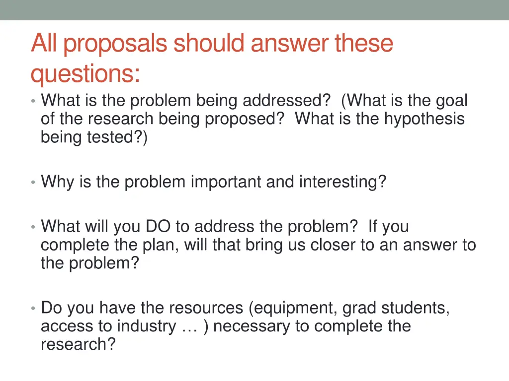 all proposals should answer these questions what