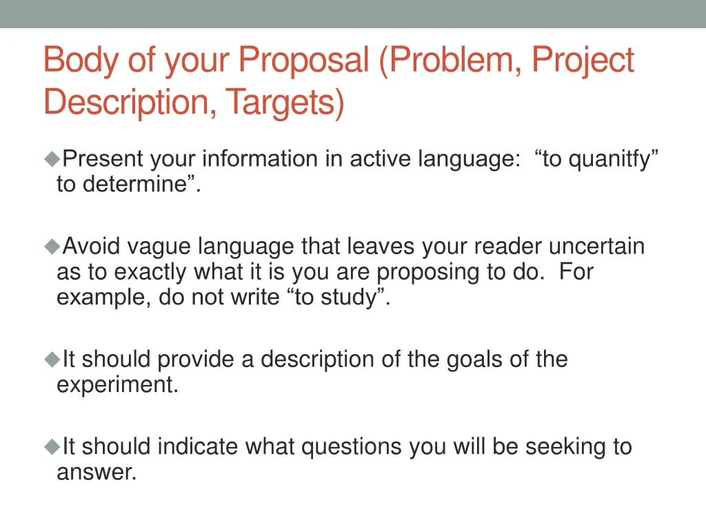 body of your proposal problem project description
