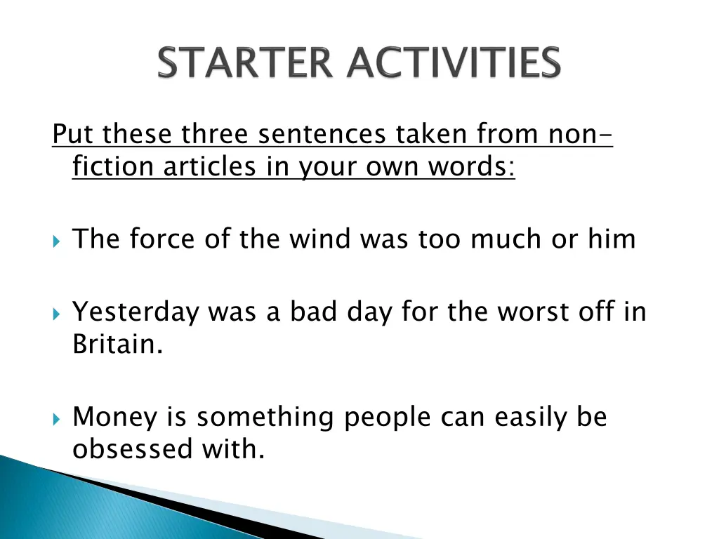 put these three sentences taken from non fiction