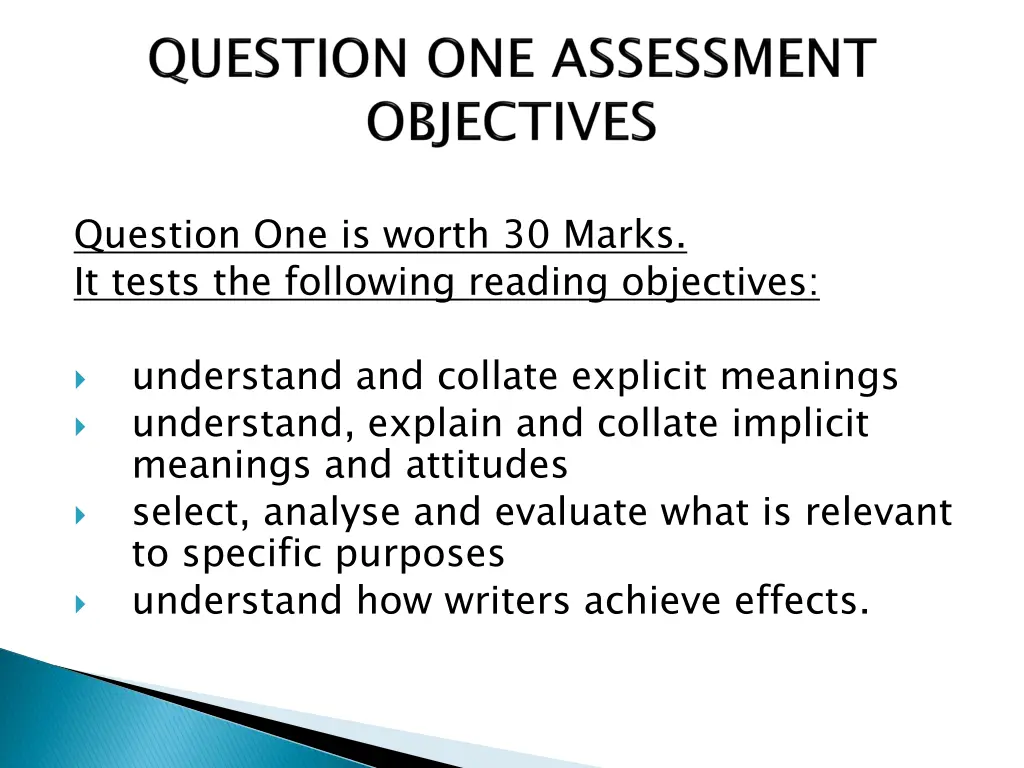 question one is worth 30 marks it tests