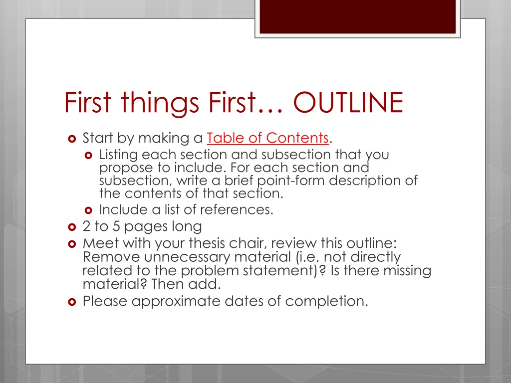 first things first outline