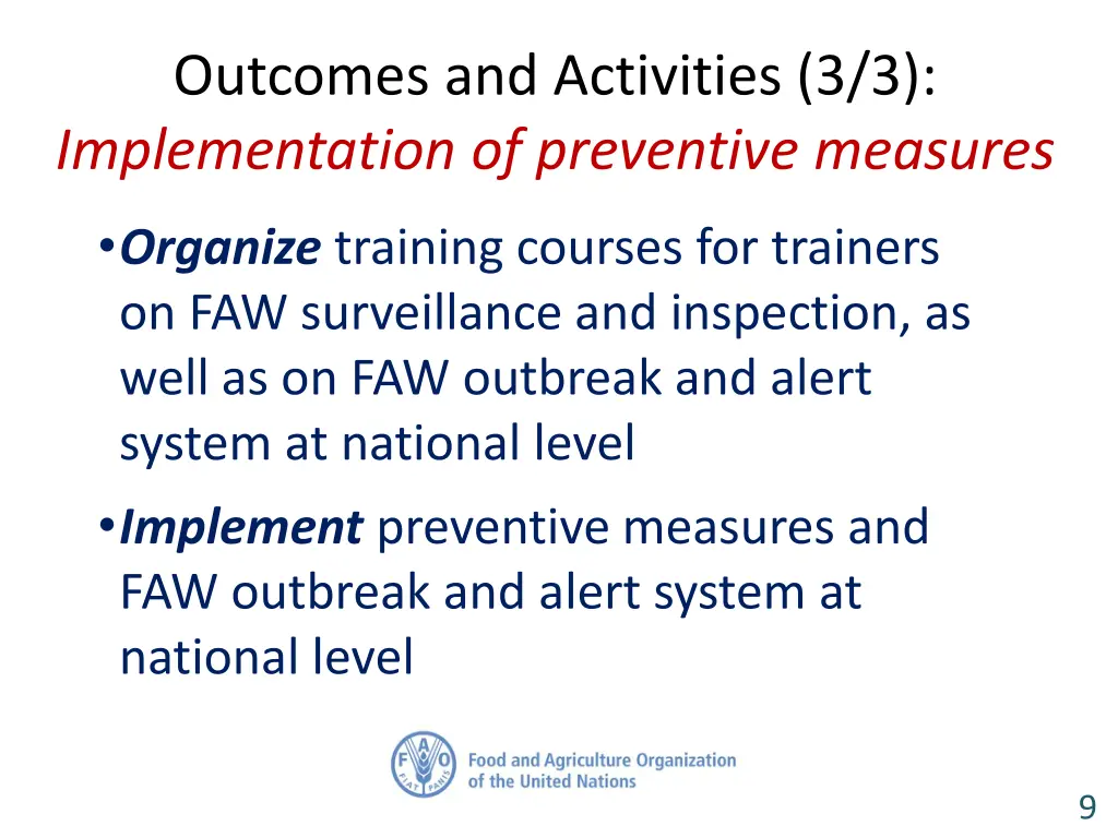 outcomes and activities 3 3 implementation