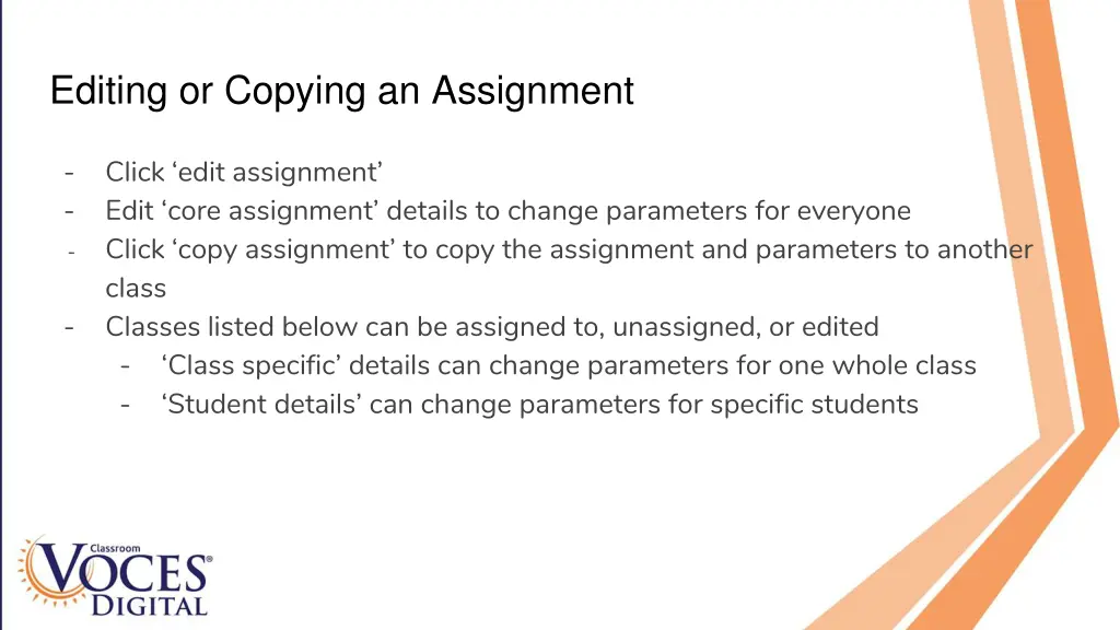 editing or copying an assignment