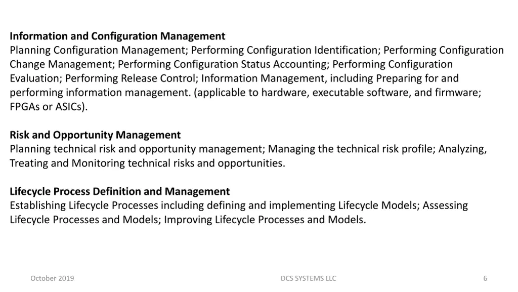 information and configuration management planning