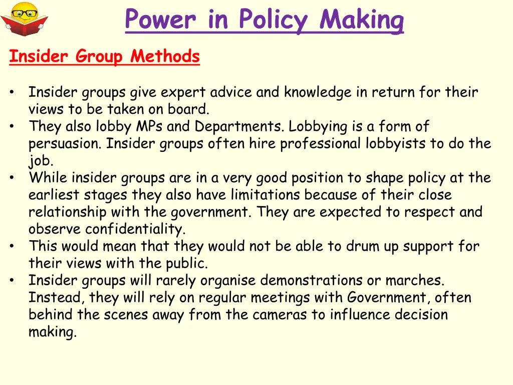 power in policy making insider group methods