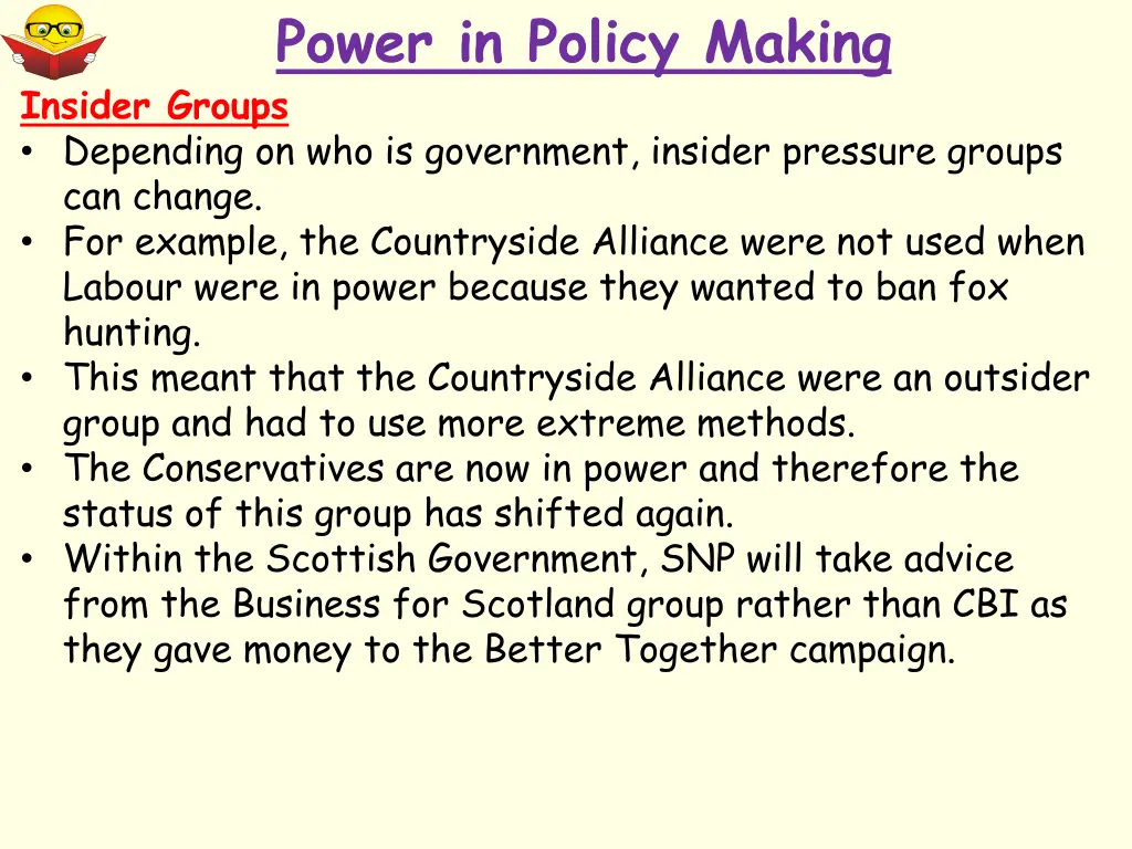 power in policy making insider groups depending