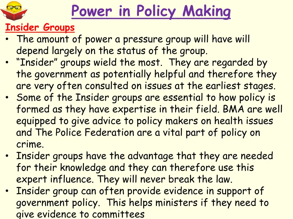 power in policy making insider groups the amount