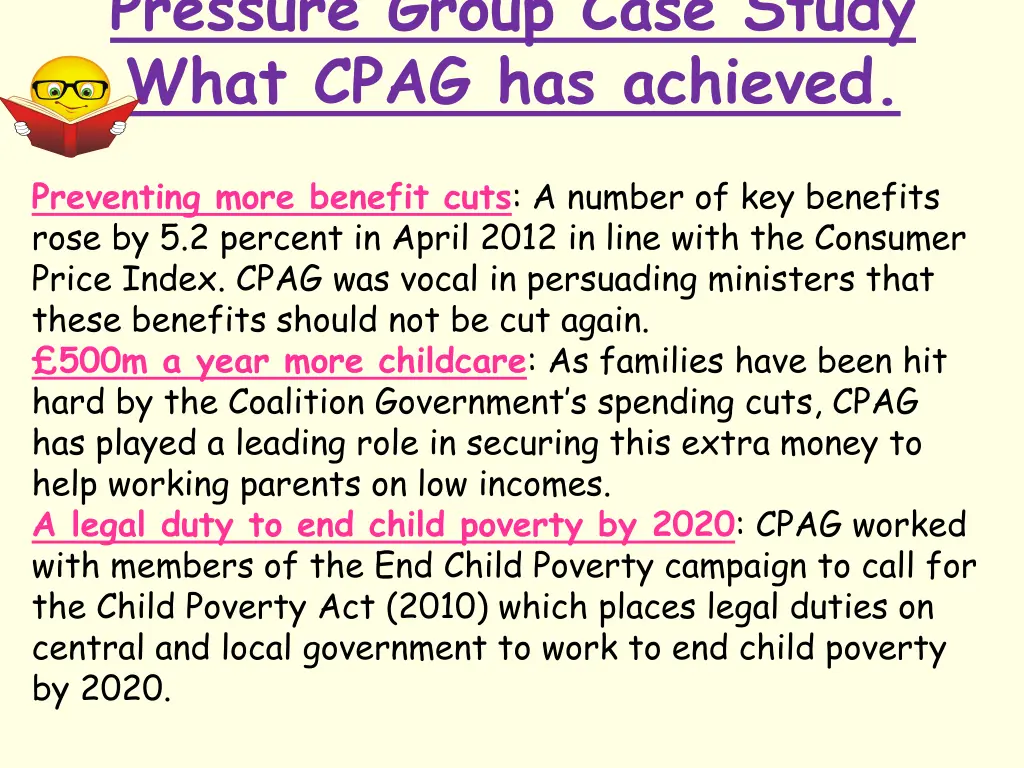 pressure group case study what cpag has achieved