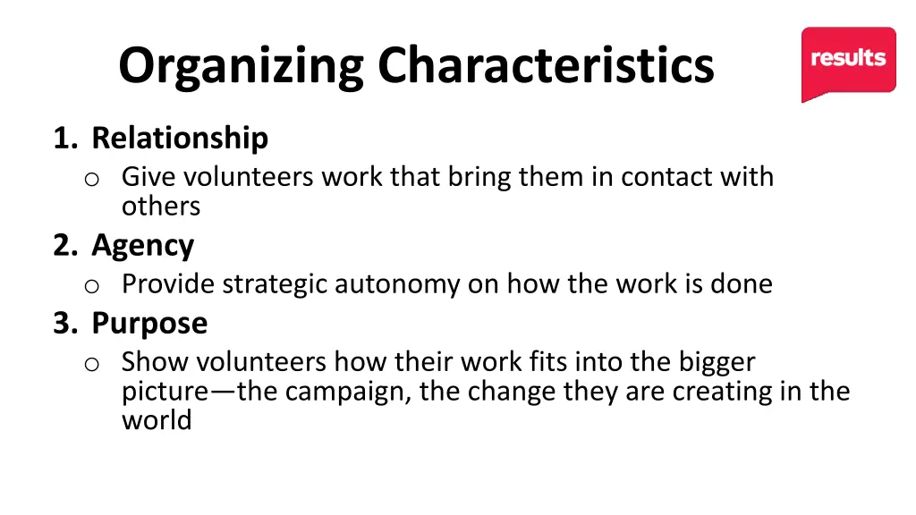 organizing characteristics
