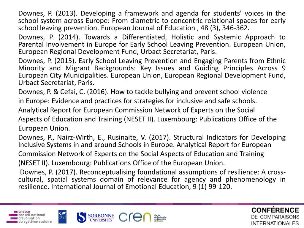 downes p 2013 developing a framework and agenda