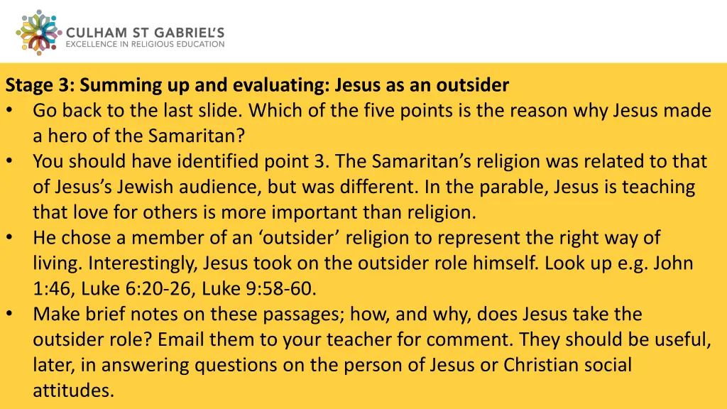 stage 3 summing up and evaluating jesus