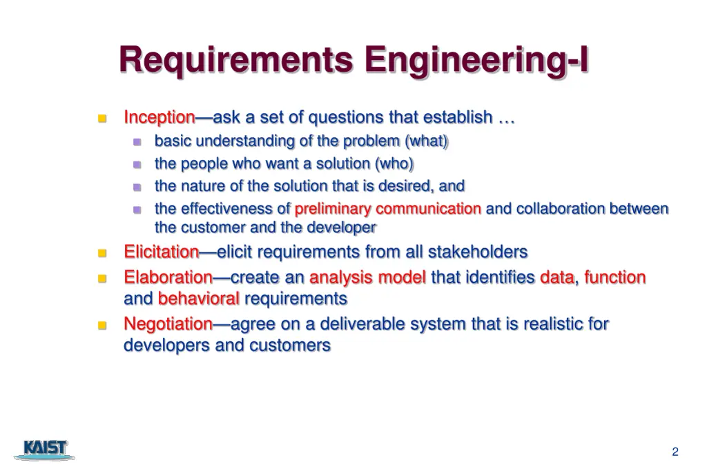 requirements engineering i