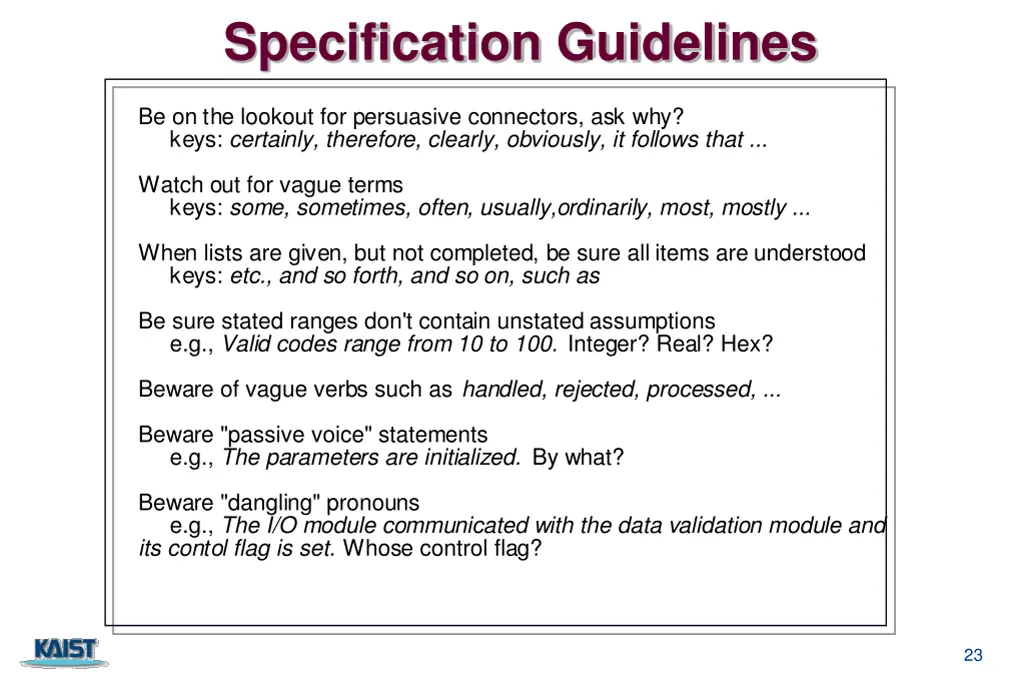 specification guidelines 1