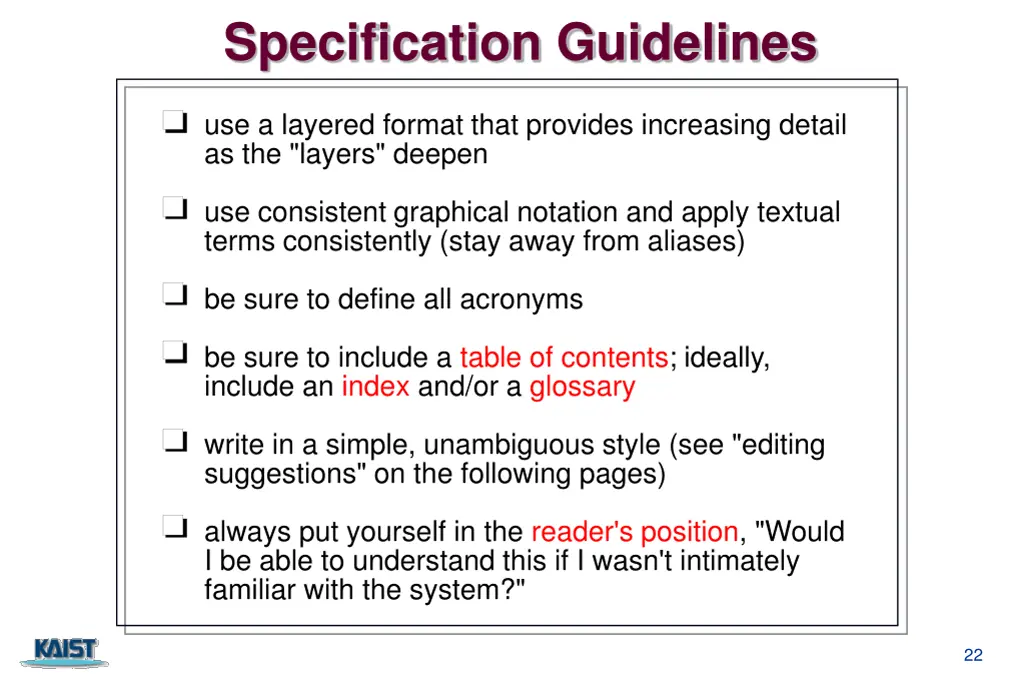 specification guidelines