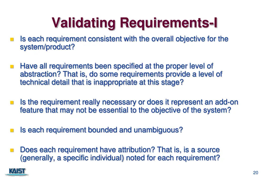 validating requirements i