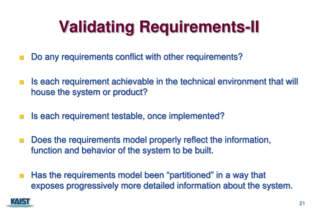 validating requirements ii