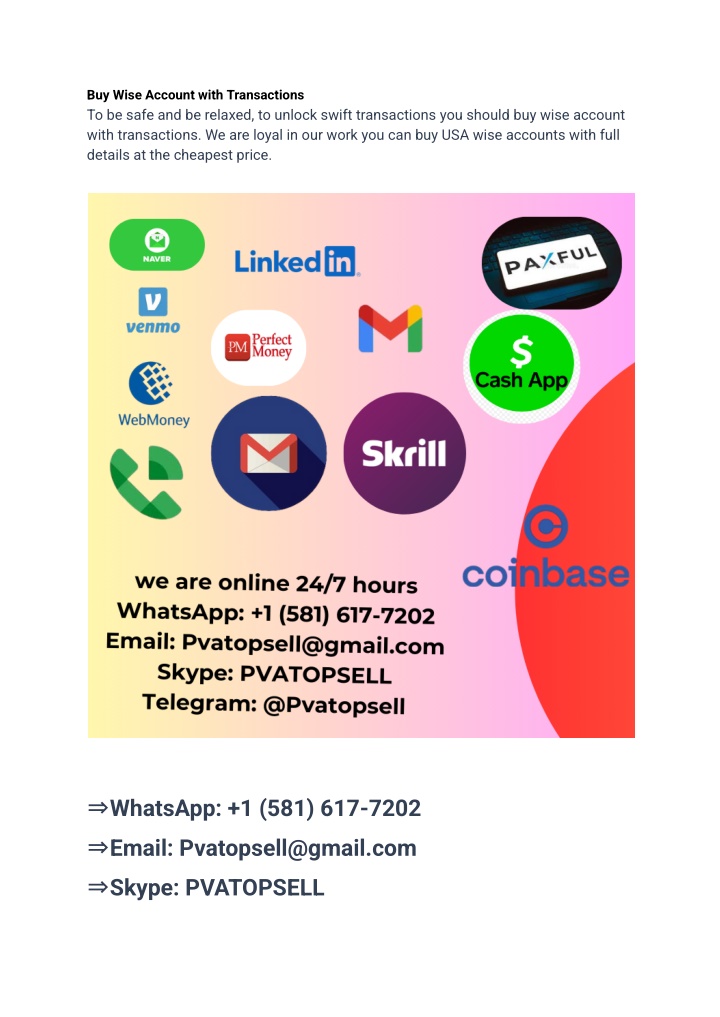 buy wise account with transactions to be safe