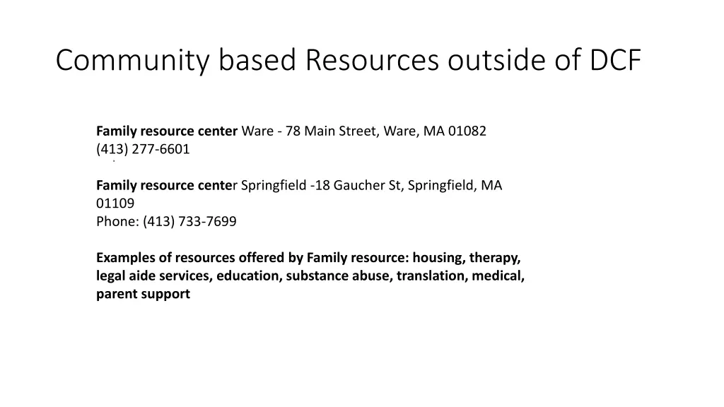 community based resources outside of dcf
