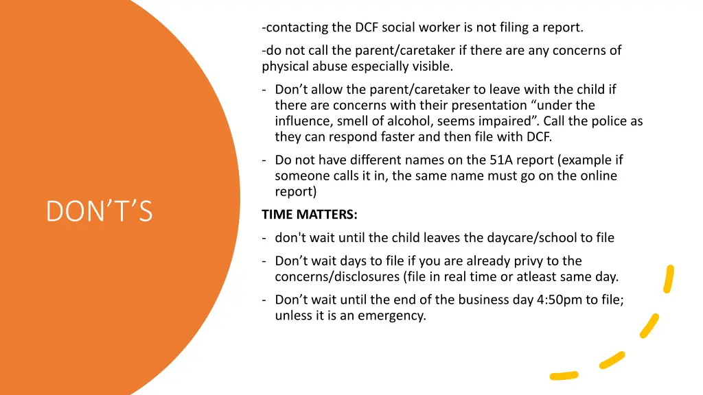contacting the dcf social worker is not filing