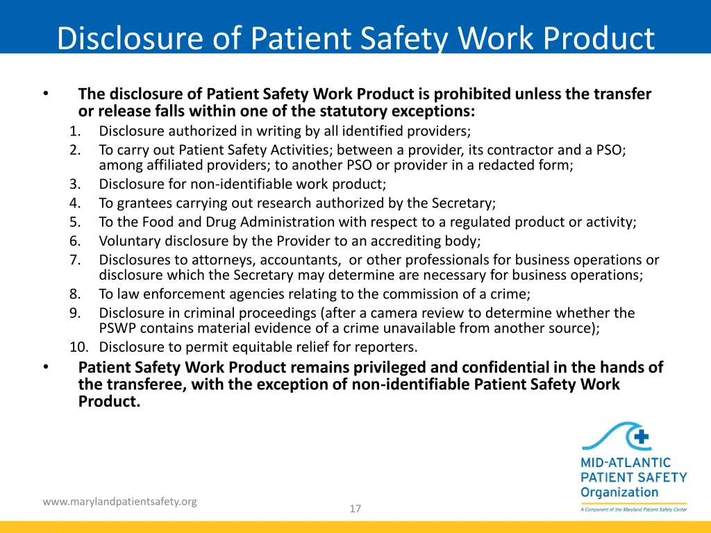 disclosure of patient safety work product