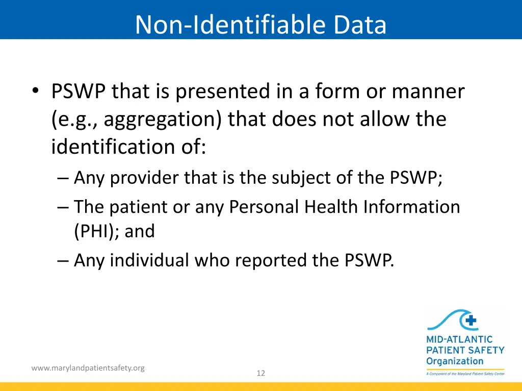 non identifiable data