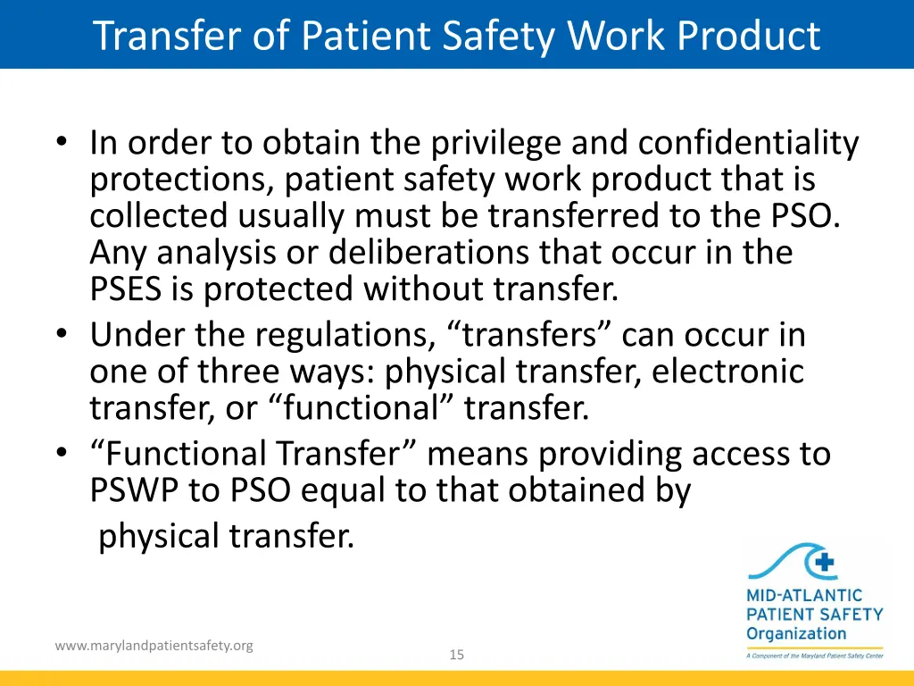 transfer of patient safety work product