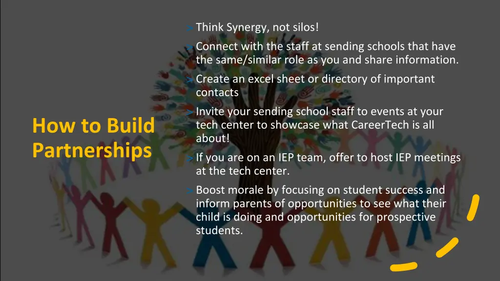 think synergy not silos connect with the staff