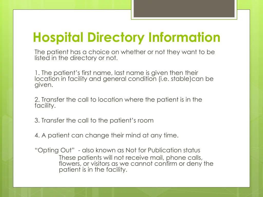 hospital directory information