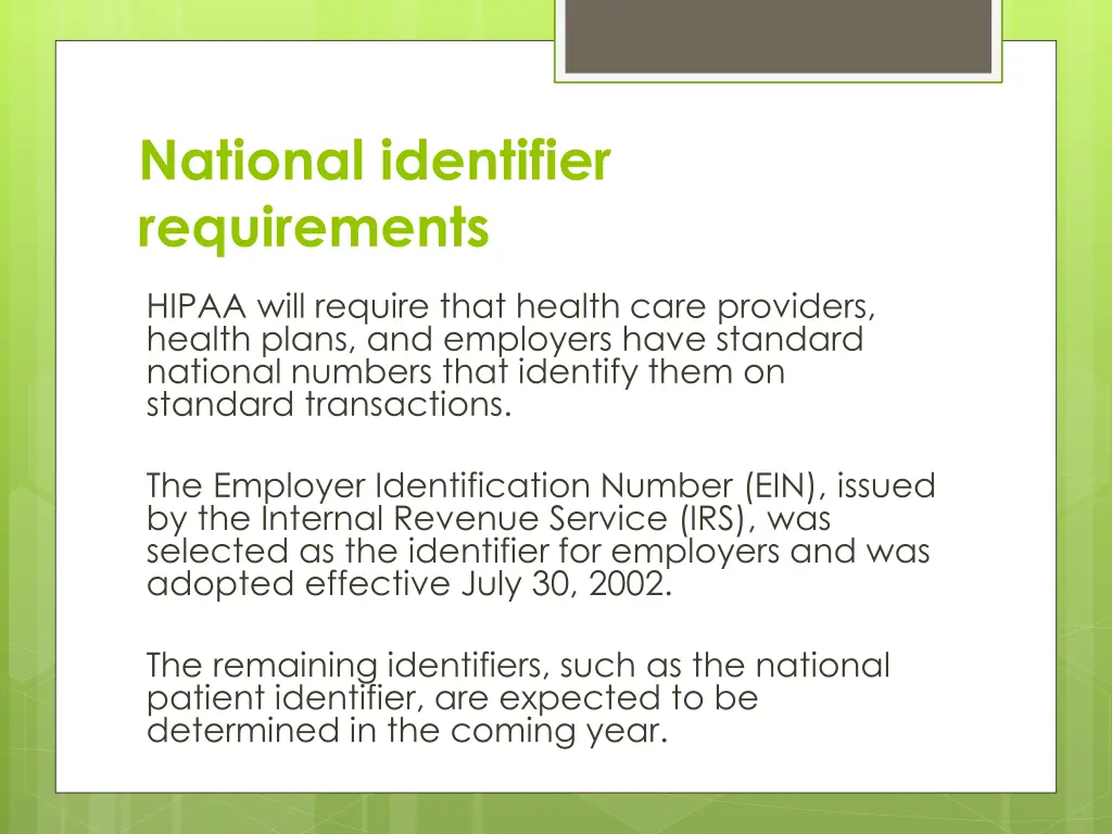 national identifier requirements