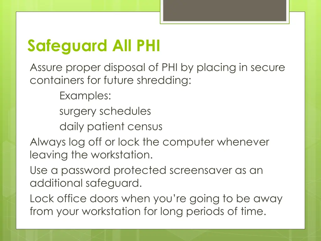 safeguard all phi