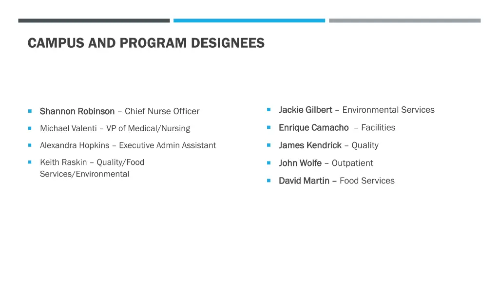campus and program designees