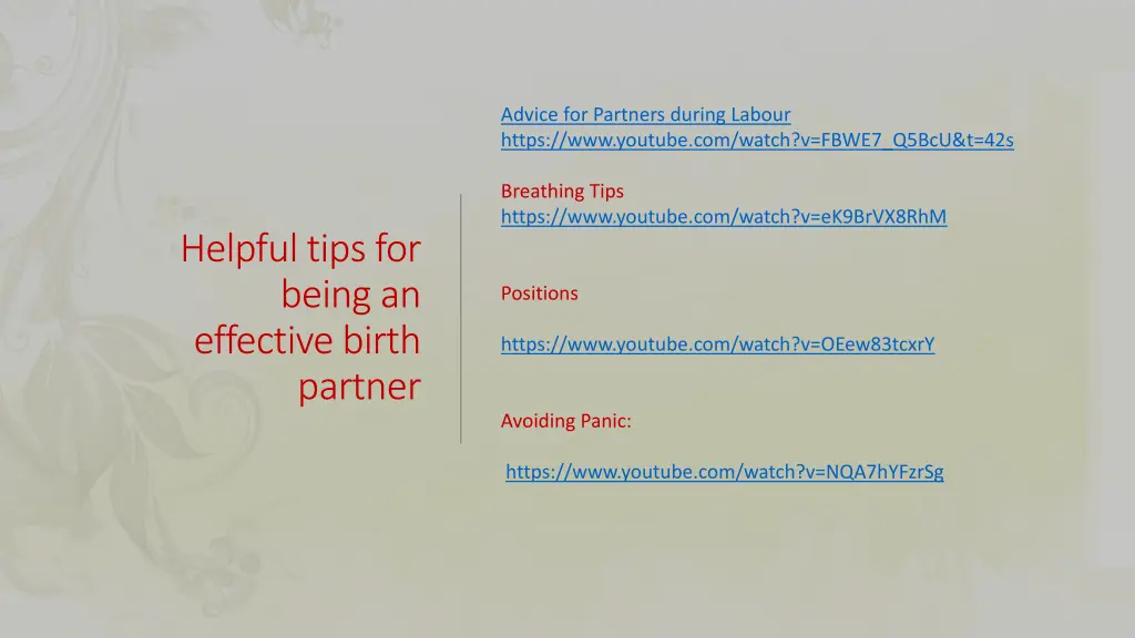 advice for partners during labour https