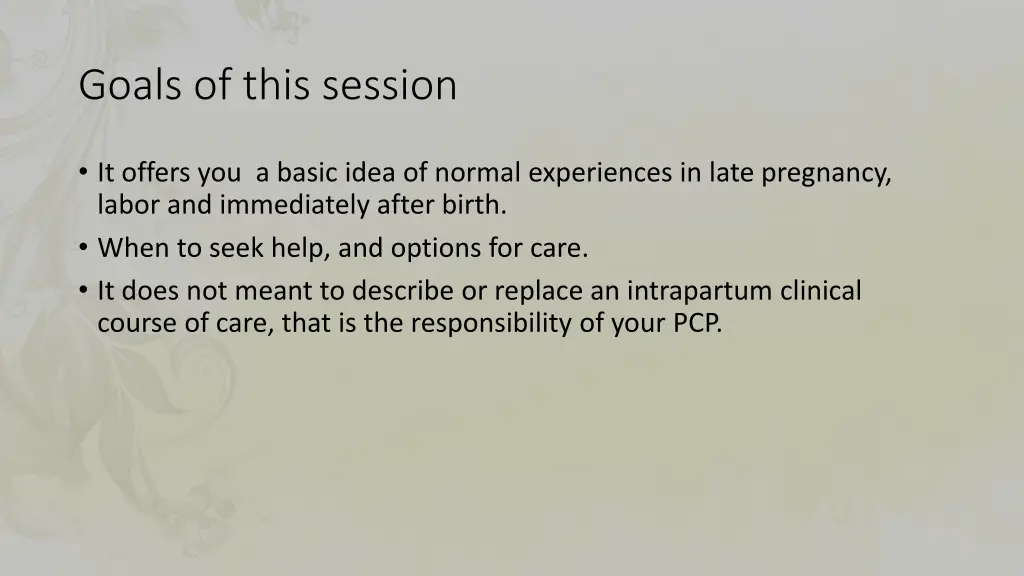 goals of this session